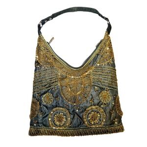 Aldo Black Gold Beaded Shoulder Bag Embellished Evening Purse